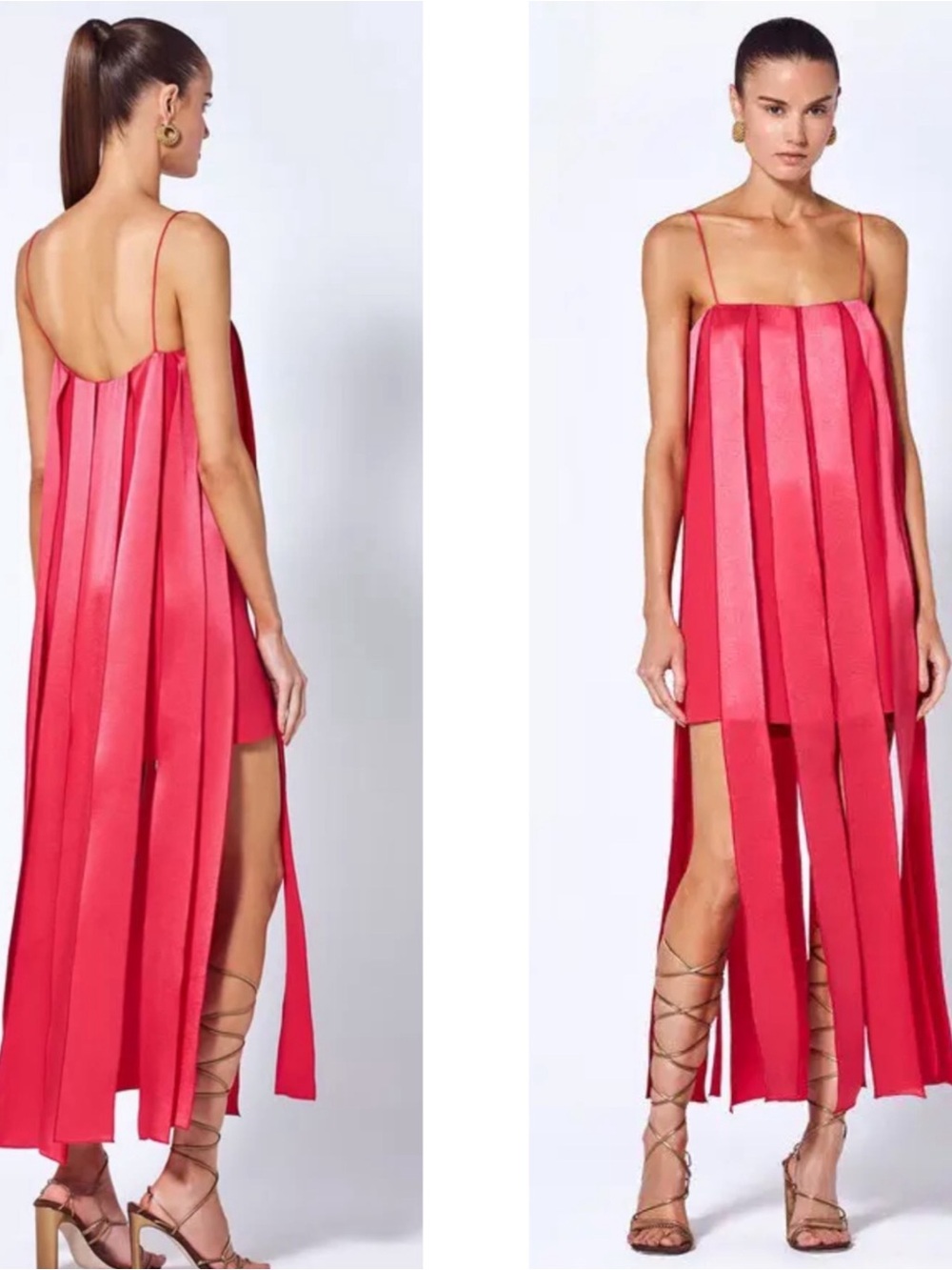 ALEXIS Colle Satin Fringe Pink Mini Dress Size Large